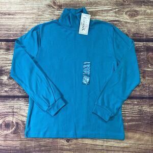 Vtg Basic Editions Women's Sz Large Teal Blue Turtleneck Vintage Cotton Blend